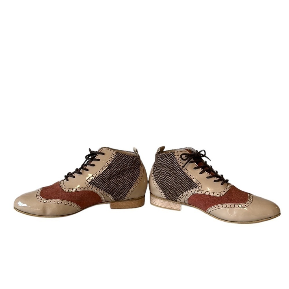 Dsign Step Leather With Broguing Herringbone Tweed Booties - Size US 6 - Picture 9 of 15